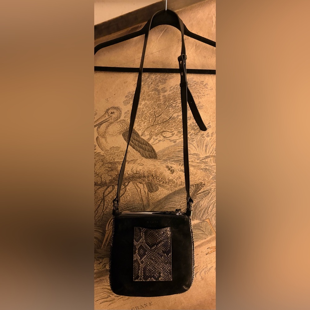 * M Gemi Python Black Suede Leather Crossbody Bag *
